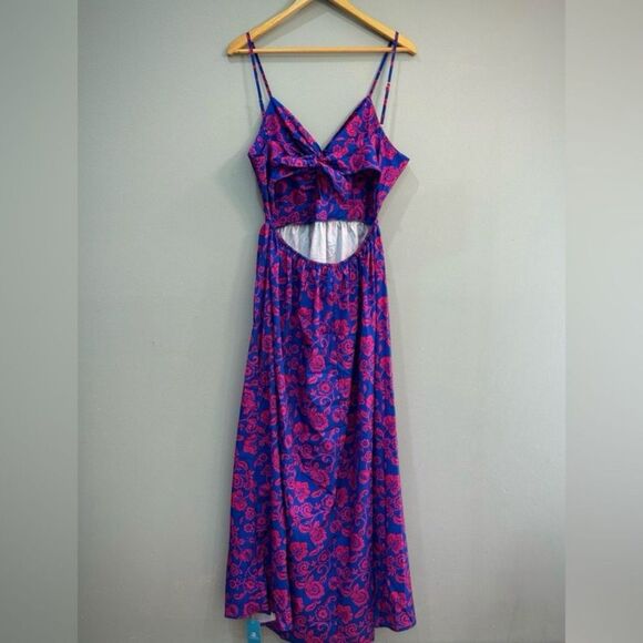Blue/Red Cupshe Floral Tie-Back Maxi Dress Size M NWT - Picture 5 of 8